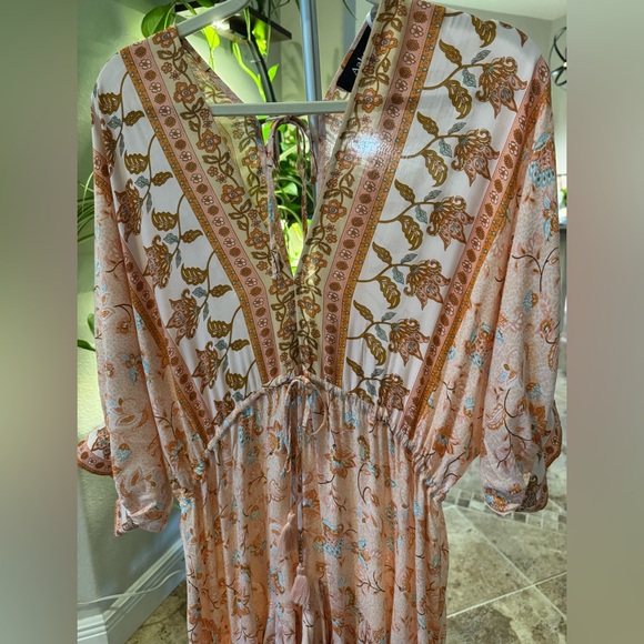 NWOT Aakaa Anthro Women’s Peach Floral Print Ruffled Kimono 3/4 Sleeve Dress L - Picture 1 of 7